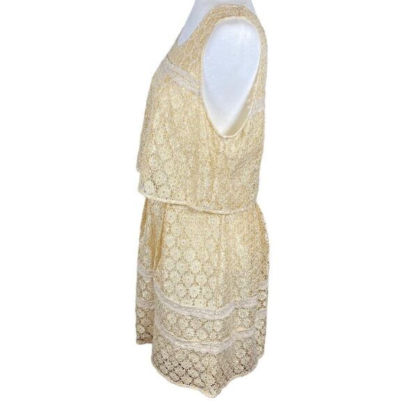 Jessica Simpson Gold Shimmer Lace Overlay Fit & Flare Sleeveless Party Dress 12 - Picture 2 of 10